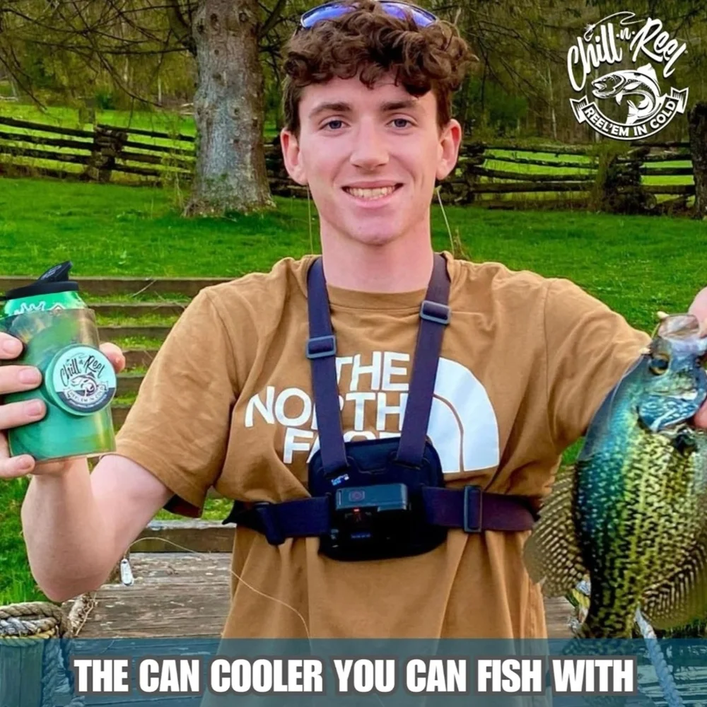 Chill-N-Reel Can Cooler Fishing Rod Shark Tank Beverage Koozie Camo NWOT - Picture 9 of 14